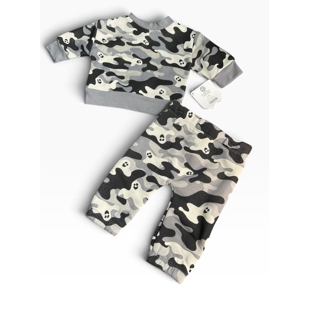 0-3 Months Baby Ghost Camo Halloween Fleece Set New With Tags